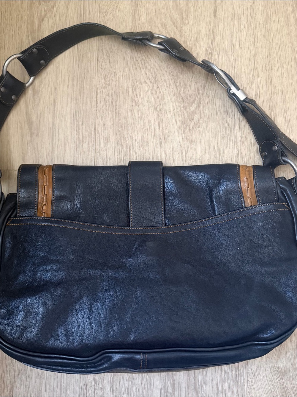 Vintage Christian Dior Black Gaucho Double Saddle Bag wi/ Silver Buckles + Coin - Picture 6 of 16